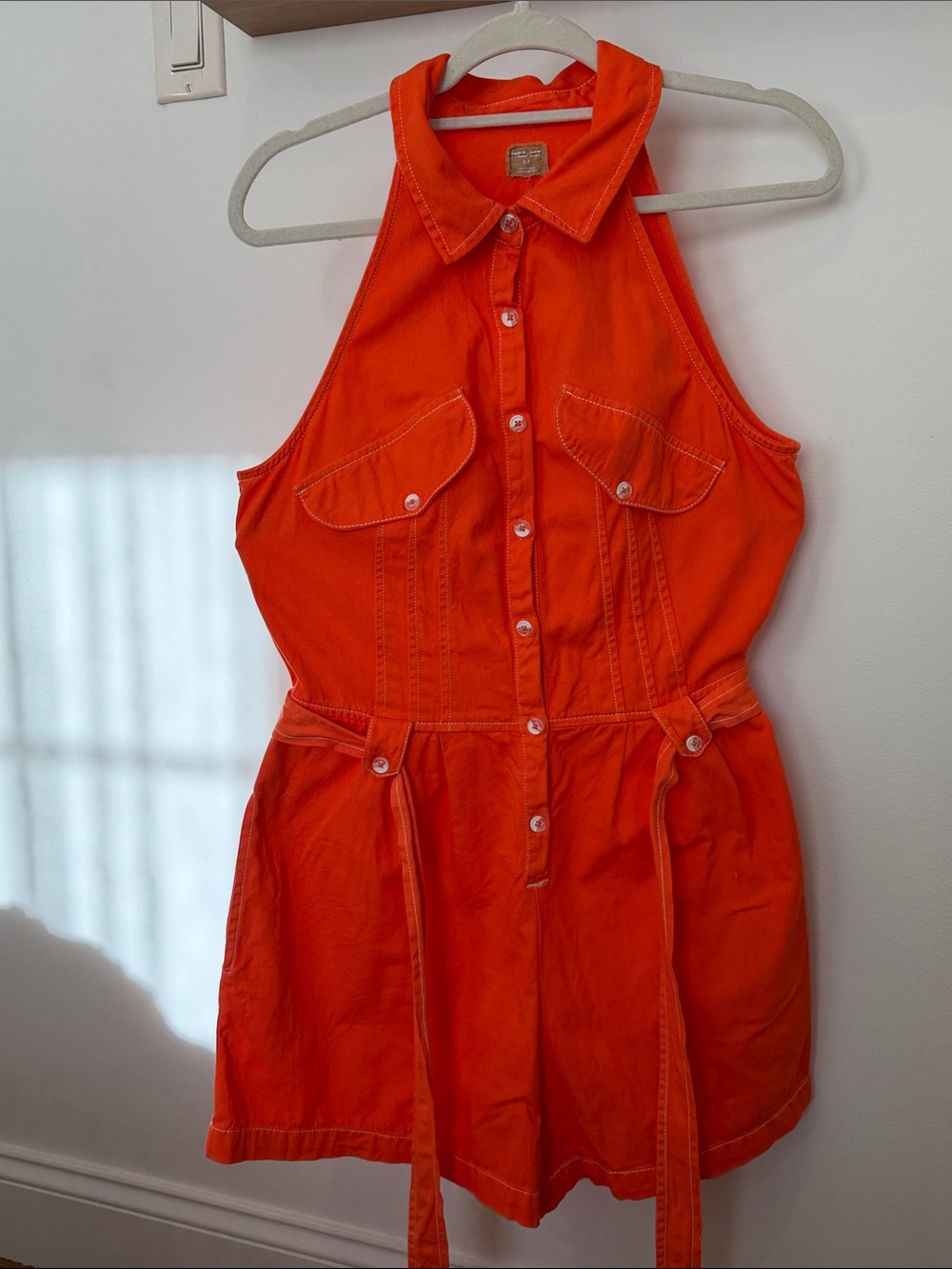 Free People Orange Sleeveless Button Romper